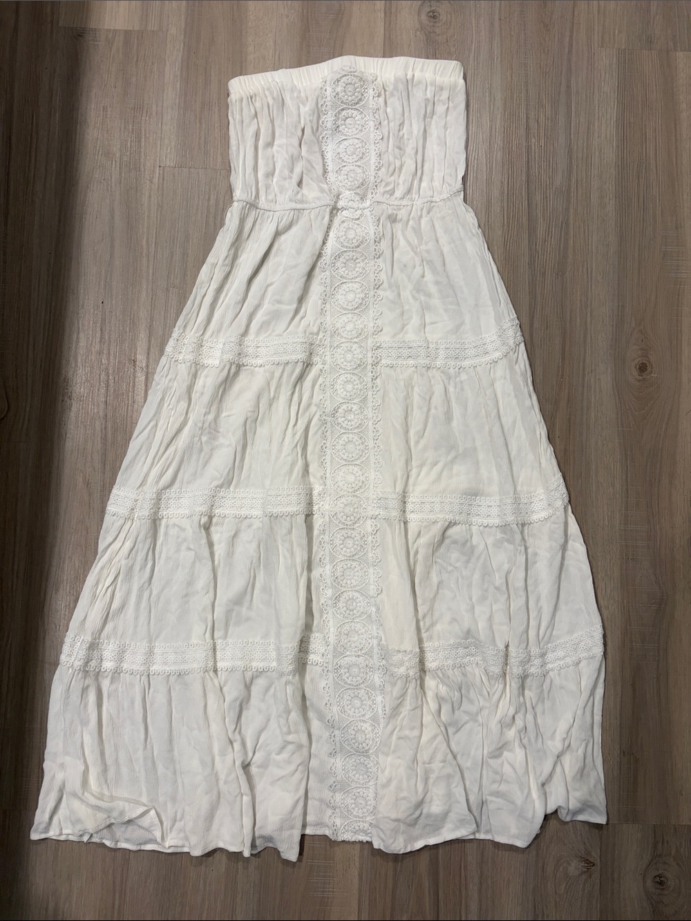 Never Worn !!!White Strapless Maxi Dress with Lace Trim